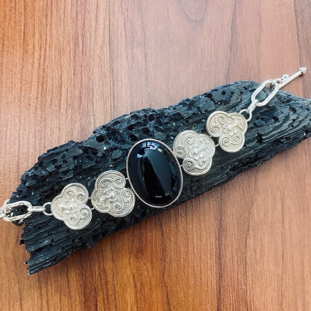 Sterling Silver Agate Statement Bracelet - image 3